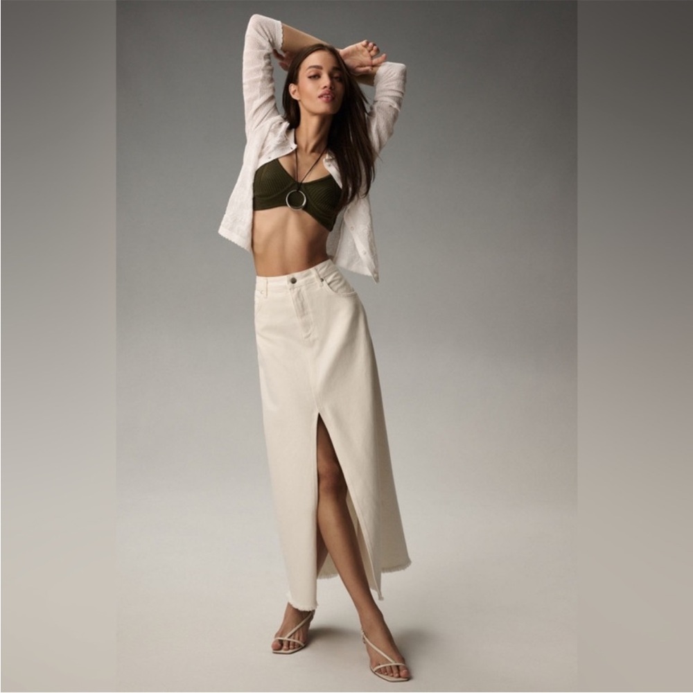 Pilcro Cream denim Front slit Madi Maxi Skirt